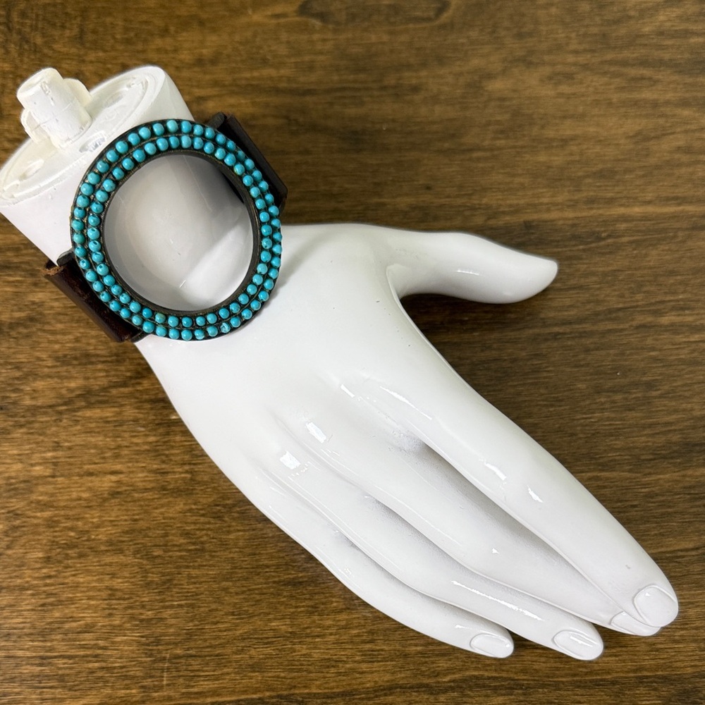 ReBel Designs/ Turquoise and Brown Leather Donut Bracelet